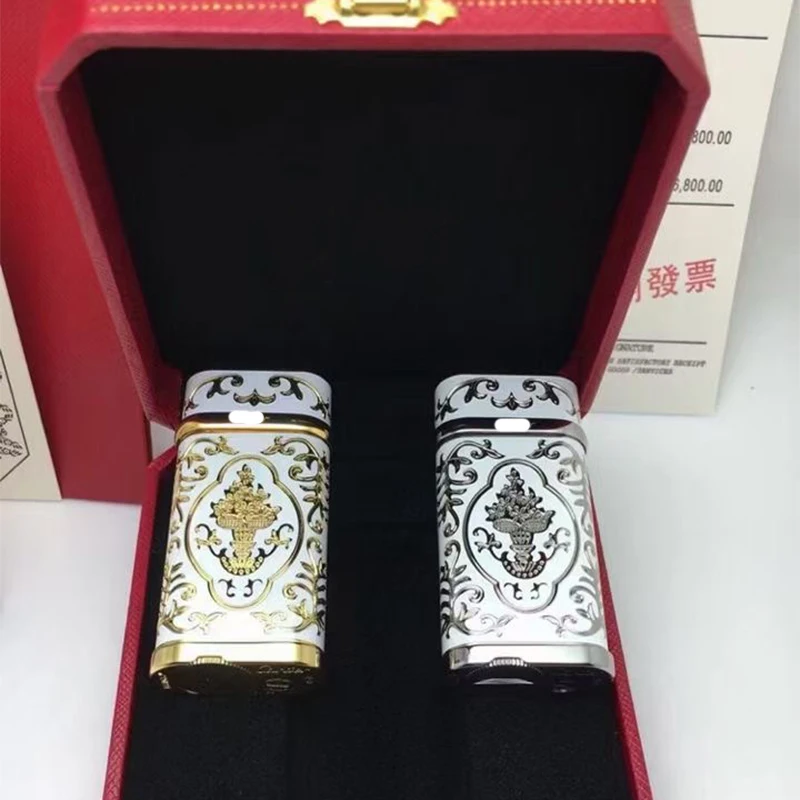 

100% new ceramic metal carving luxury lighter cigarette lighter open flame oblique fire French brand collection male gift