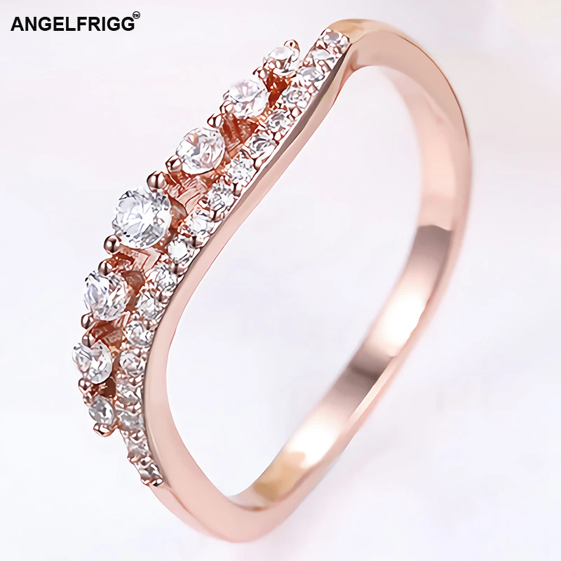 ANGELFRIGG Лидер продаж розовое золото цвет для женщин кольца с прозрачным кубическим