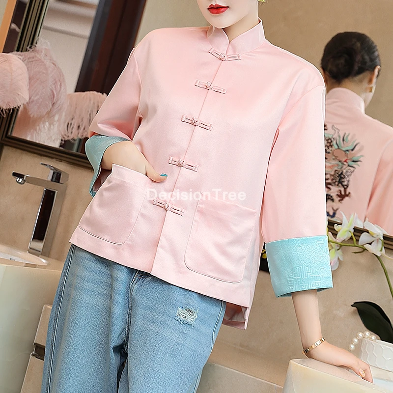 Рубашка Женская атласная с вышивкой в традиционном китайском стиле Ципао на