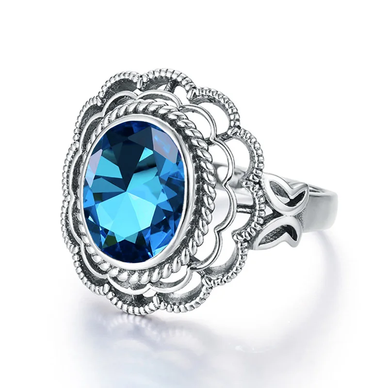 Натуральная кожа кольцо с голубым топазом косынка 925 пробы Серебряные кольца для