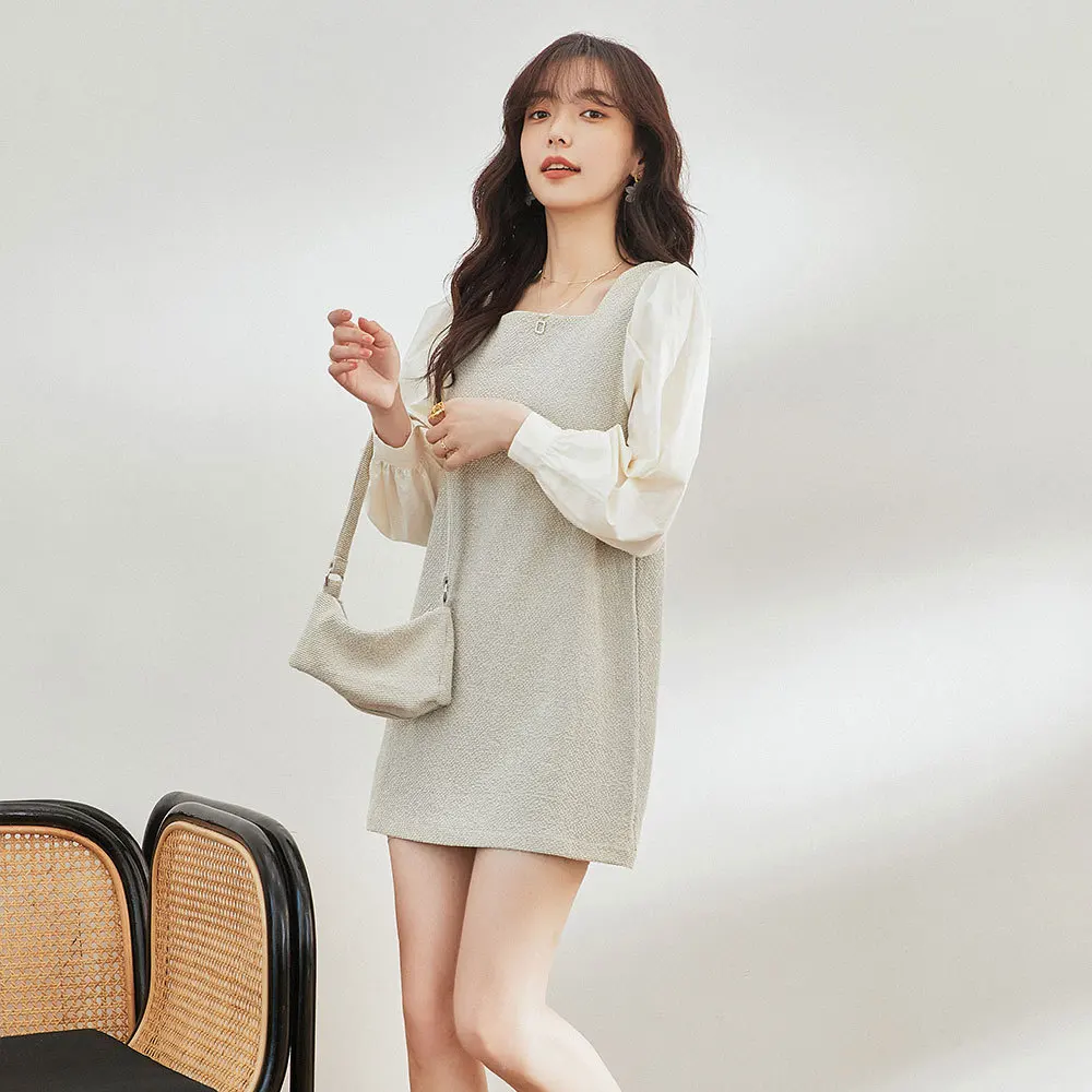 

Rongtai new granny style dress with small square neck and gentle lady skirt in 2021 summer with matching bag