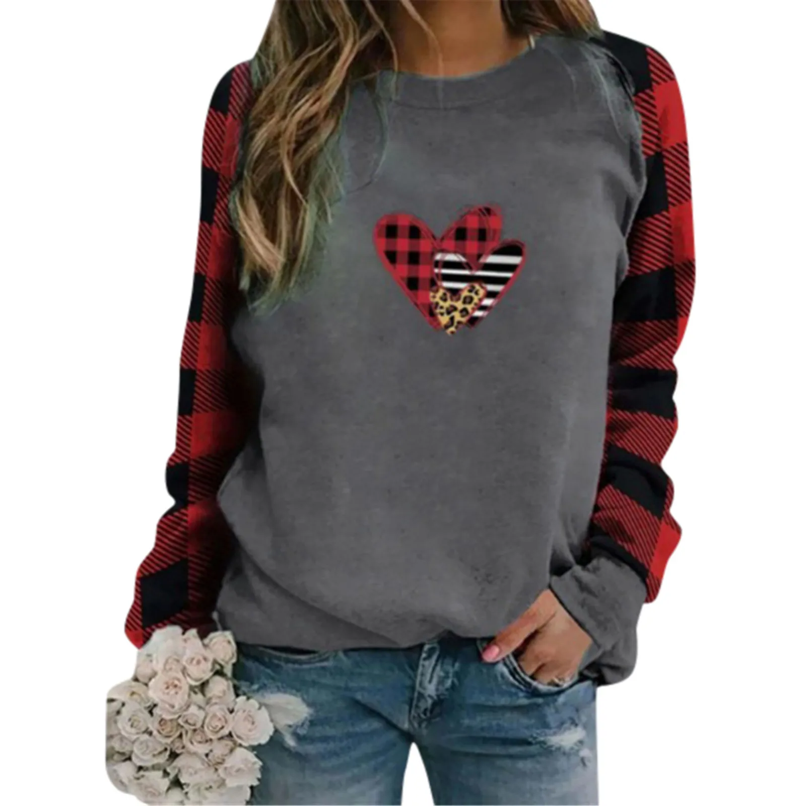 

Plus Size Women Pullover Long Sleeve T-shirt Fashion Female Love Letter Printed Round Neck Casual Sweatshirt ENDQ
