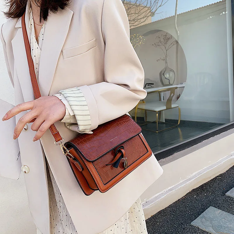 

Retro Stone Pattern Crossbody Bags For Women 2020 Fashion PU Leather Shoulder Bag Ladies Purses and Handbags Small Square Bags