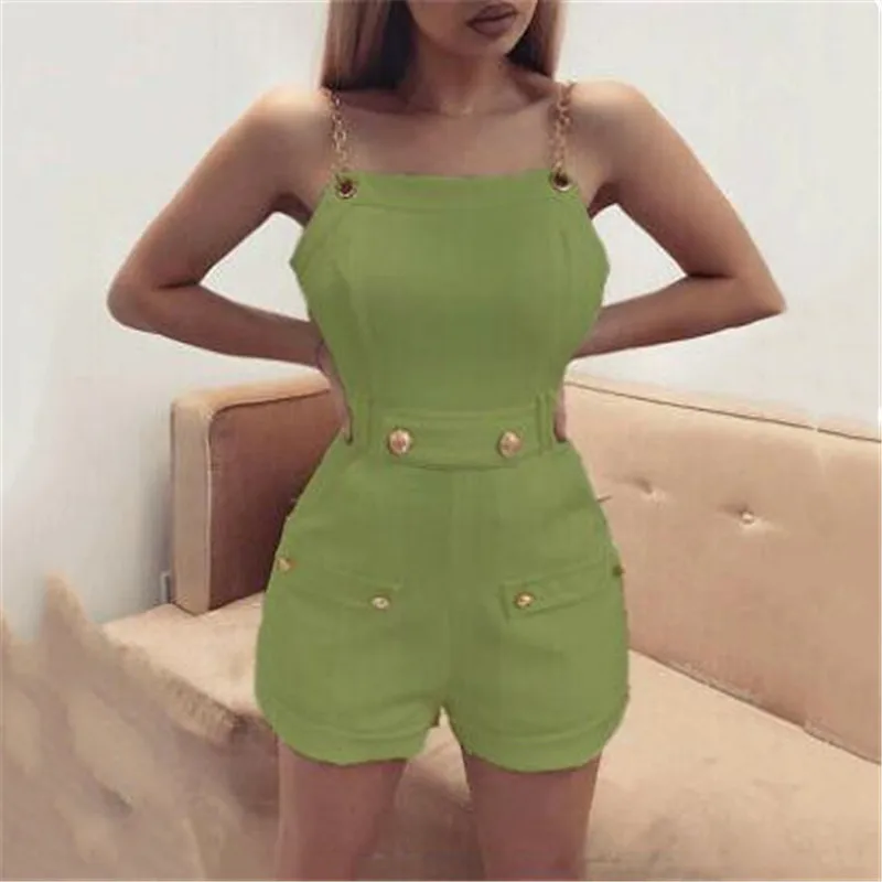 Пикантный Женский Повседневный Комбинезон новый однотонный топ с цепочкой шорты