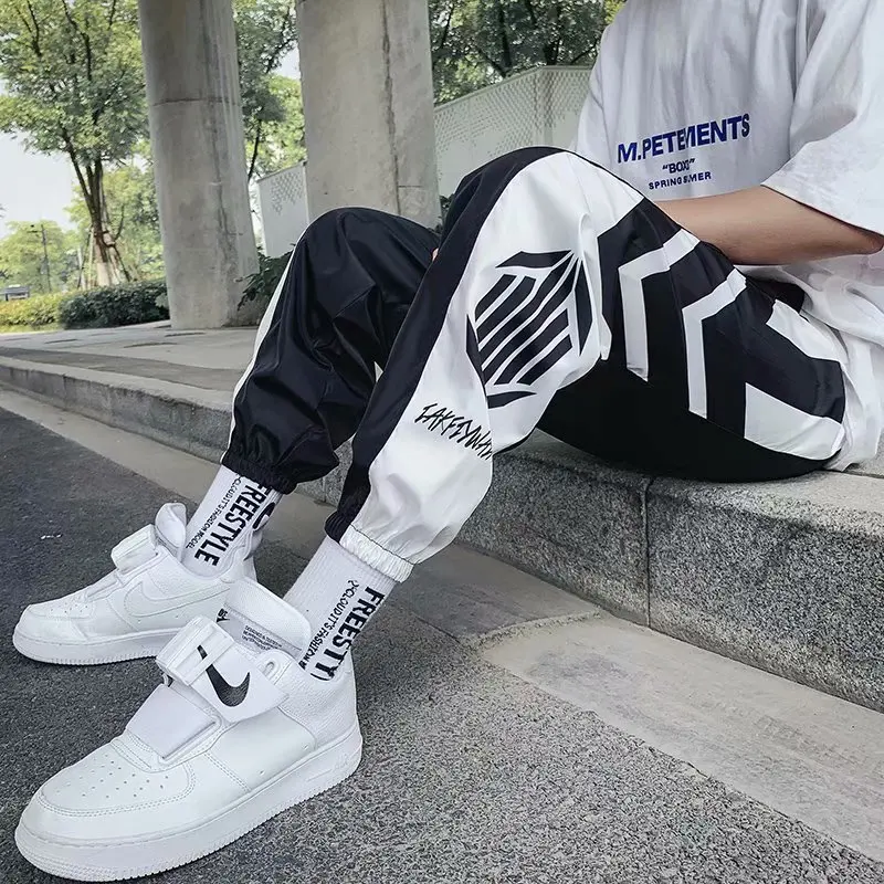 Осенние мужские брюки до щиколотки в стиле хип-хоп свободные джоггеры с принтом