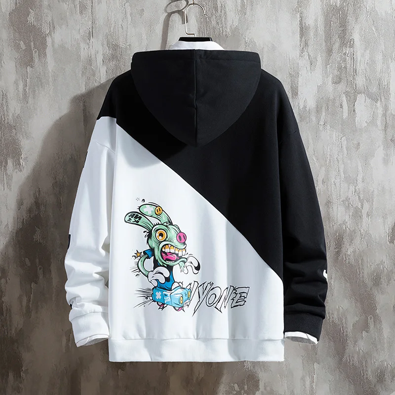 

Single Road Oversized Mens Hoodies Men 2021 Anime Patchwork Sweatshirt Hip Hop Japanese Streetwear Harajuku Yellow Hoodie Men