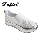 Женские кроссовки на низком каблуке Fujin, дышащие сетчатые кроссовки на толстой подошве, с круглым носком, без шнуровки