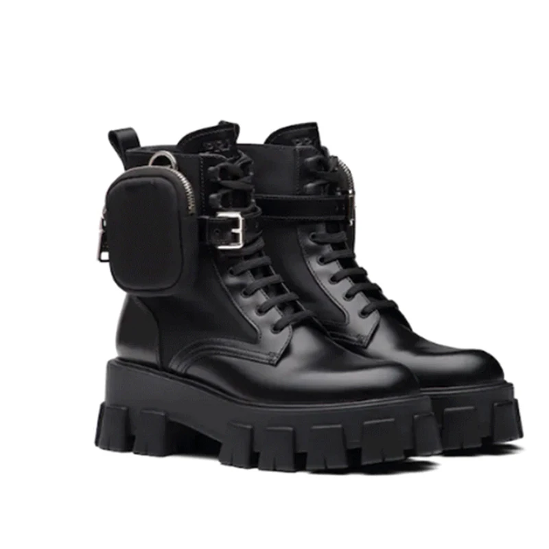 Женские мотоциклетные ботинки со шнуровкой Черные ботильоны на платформе с