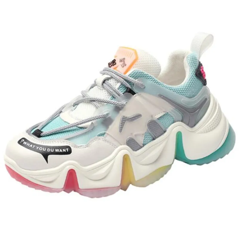 

2020 Hot Summer Women Sneakers Vulcanize Breathable Rainbow Color Fashion Casuals Height Increasing Female Chunky Ladies Shoes