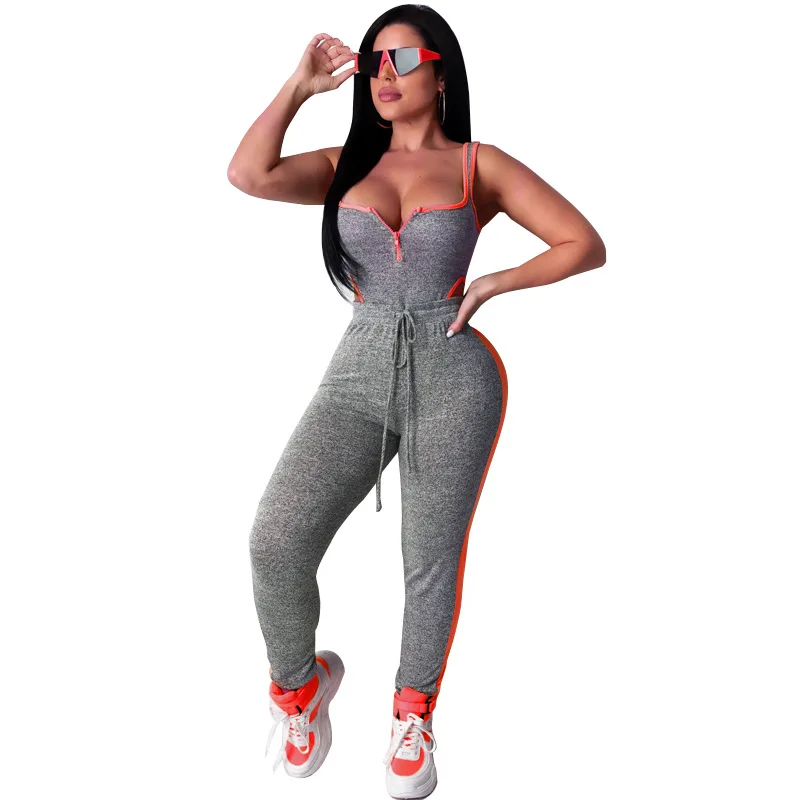 Сексуальный комплект в спортивном стиле Женский Топ на бретелях и длинные штаны