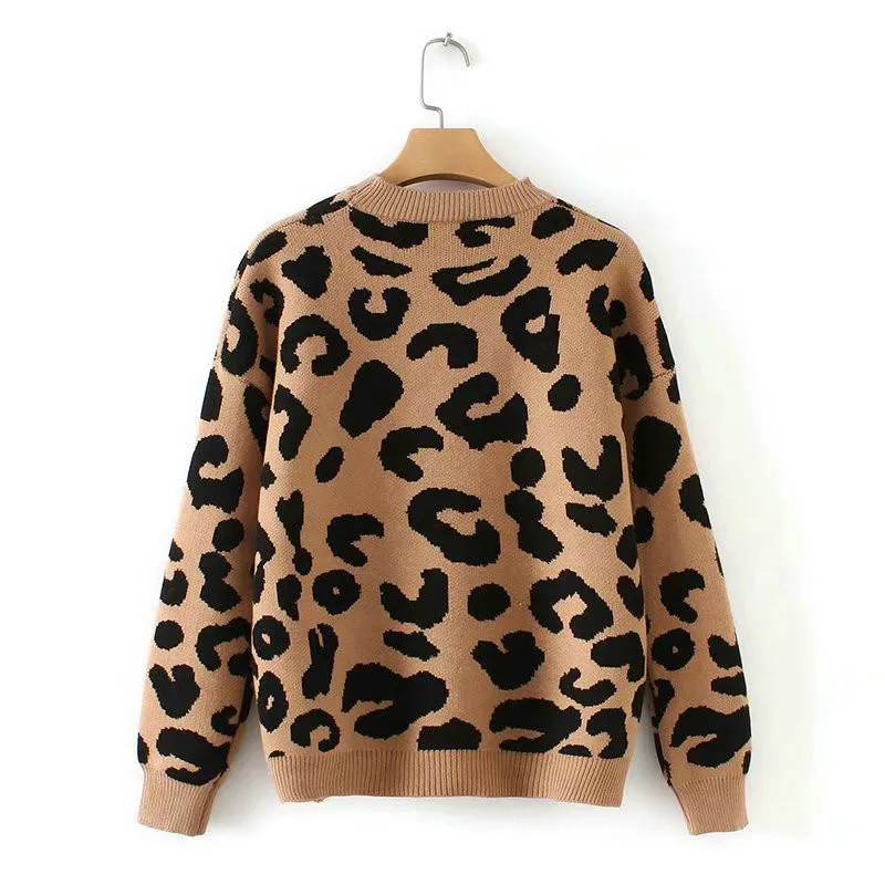 2022 Women Leopard Knitted Sweater Winter Animal Print Thick Jumper Long Sleeve Female Pullovers Ladies Casual tops | Женская одежда