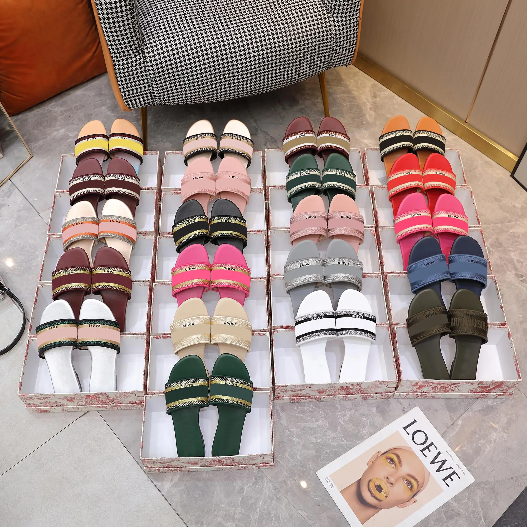 

2021 women sandals slippers slides Floral brocade Gear bottoms Flip Flops womens striped Beach causal slipper with box dust bag