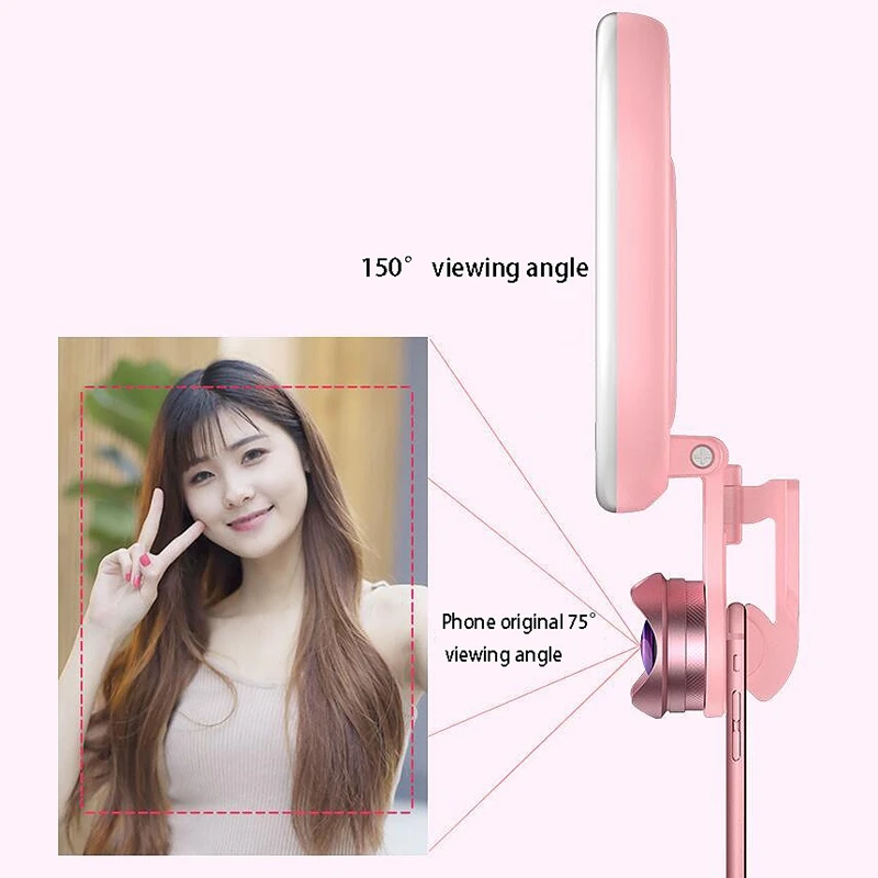 

Portable Selfie LED Lighting Double Circle Fill Light Supplementary with Phones Lens for iPhone Android Phones