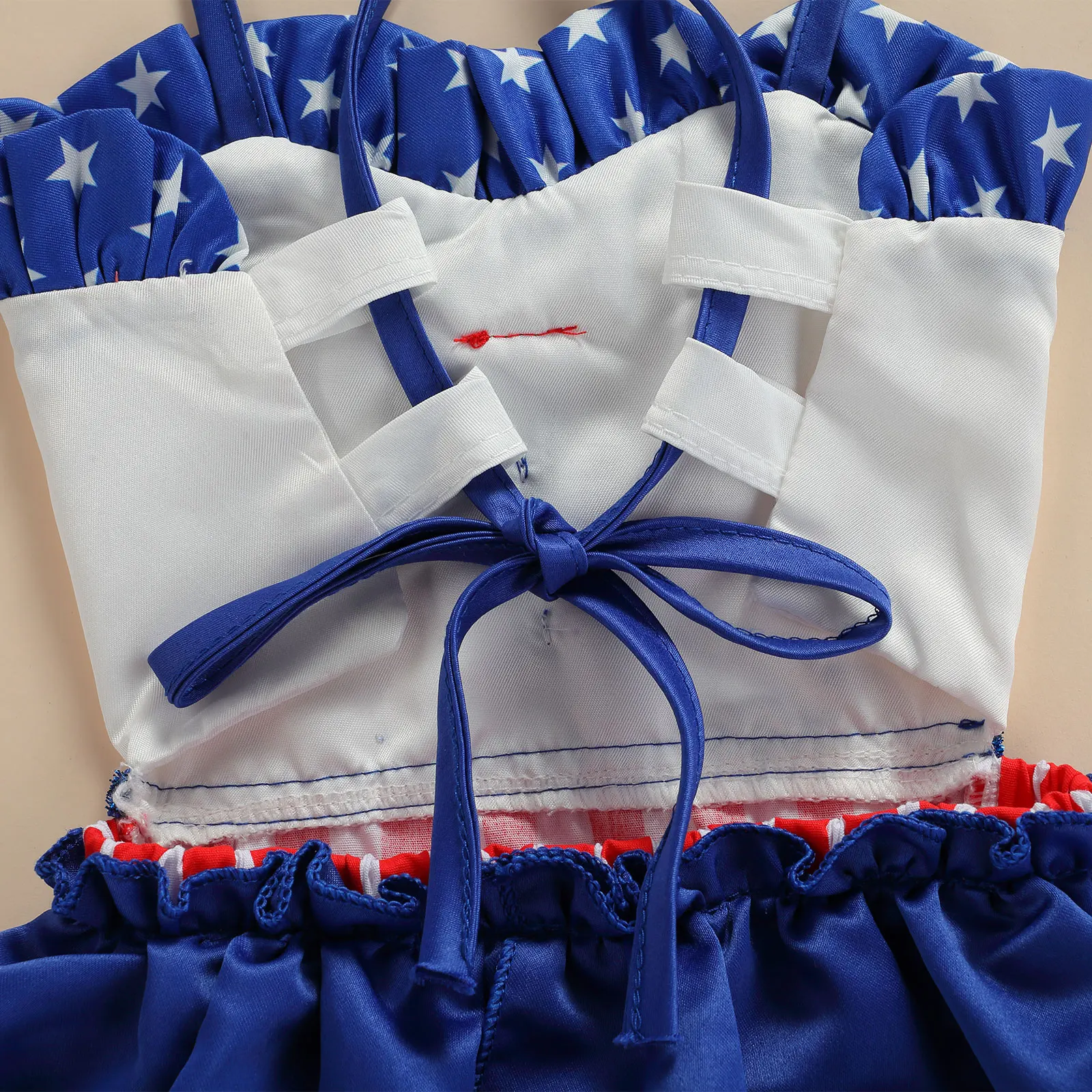 

2021-04-28 Lioraitiin 0-24M Infant Independence Day Baby Girl Summer Clothing Five-star Printed Vertical Strip Binding Jumpsuit