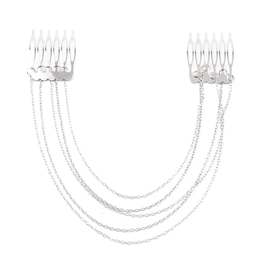 Женская повязка на голову в стиле панк 2 гребня кисточки цепи с бахромой заколка