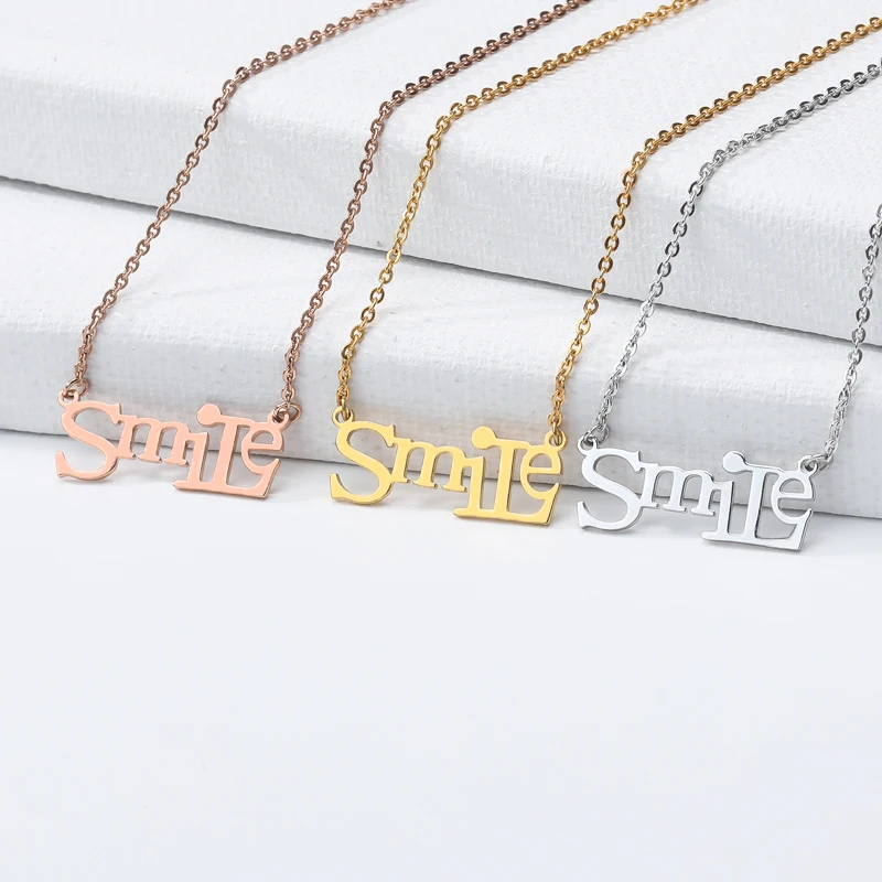 Ожерелье с надписью SMILE из нержавеющей стали кулон Smile ювелирное изделие золотого