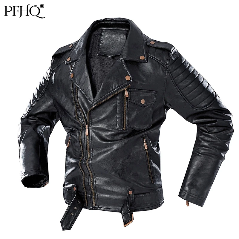 

PFHQ 2021 Новая мужская мода Свободный отворот строчка молния Европа Америка ретро красивый костюм кожа осень зима 21E1015