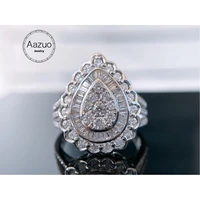 aazuo 18k solid white gold real diamond 1 2ct luxury ladder waterdrop ring gift for woman high class banquet engagement party