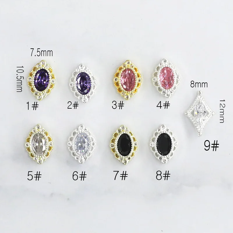 

Oval Zircon Nail Jewelry, Color-preserving Electroplating Real Gold Simple Three-dimensional Color Crystal Nail Art