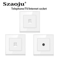 szaoju networktelephonetv coaxial socket antenna luxury silver plated wall mounted panel socket led crystal panel 86x86mm