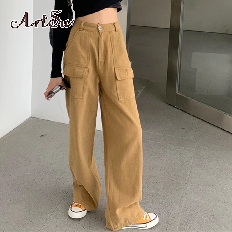 

Женские облегающие прямые брюки Artsu, черные повседневные свободные штаны с высокой талией и рюшами