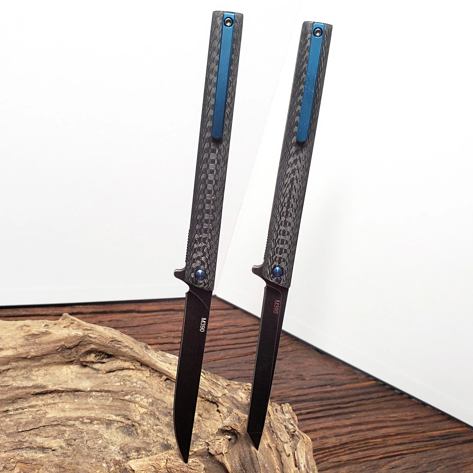 spesifikasi JSSQ Lipat Saku Pisau M390 Blade Fiber Karbon Menangani Mini Survival Luar Ruangan Menyelam Taktis Pisau Camping Berburu EDC Alat