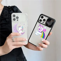 cute cold funny unicorn horse phone case for iphone 7 8 11 12 x xs xr mini pro max plus slide camera lens protection
