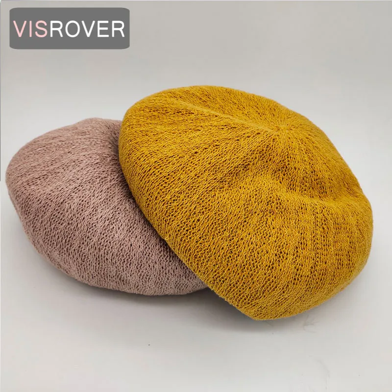 

VISROVER 4 colorways solid color summer beret female acrylic cap spring summer autumn hat solid color top quality Women Boina