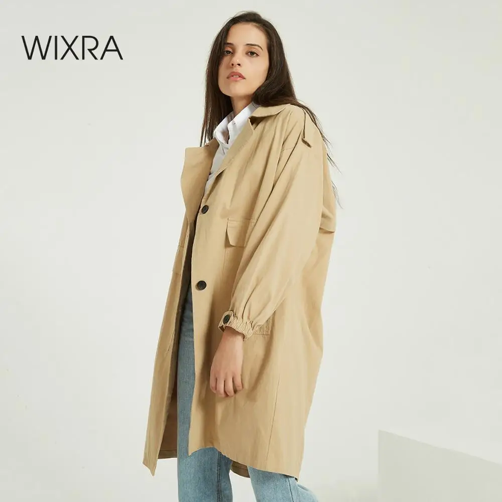 

Wixra женское повседневное однотонное классическое пальто, одежда оверсайз, однобортное Свободное пальто, уличная одежда, длинный Тренч, осен...