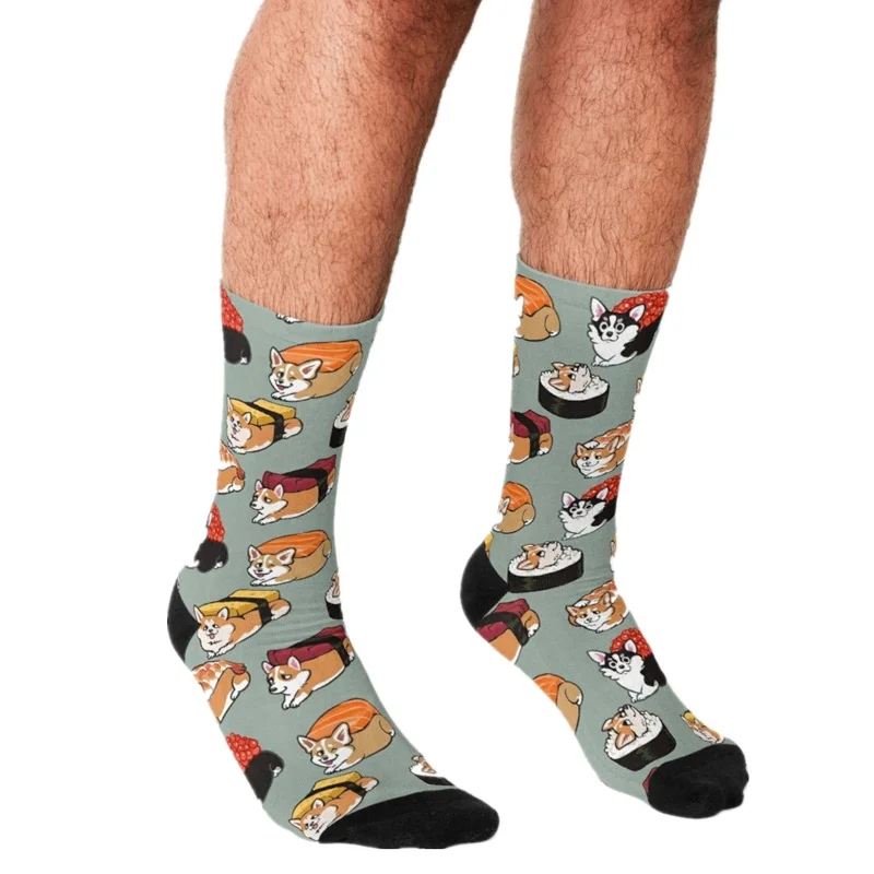 

2021 забавные мужские носки суши корги Мультяшные принты хип-хоп мужские счастливые носки милые уличные стильные сумасшедшие носки для мужчи...
