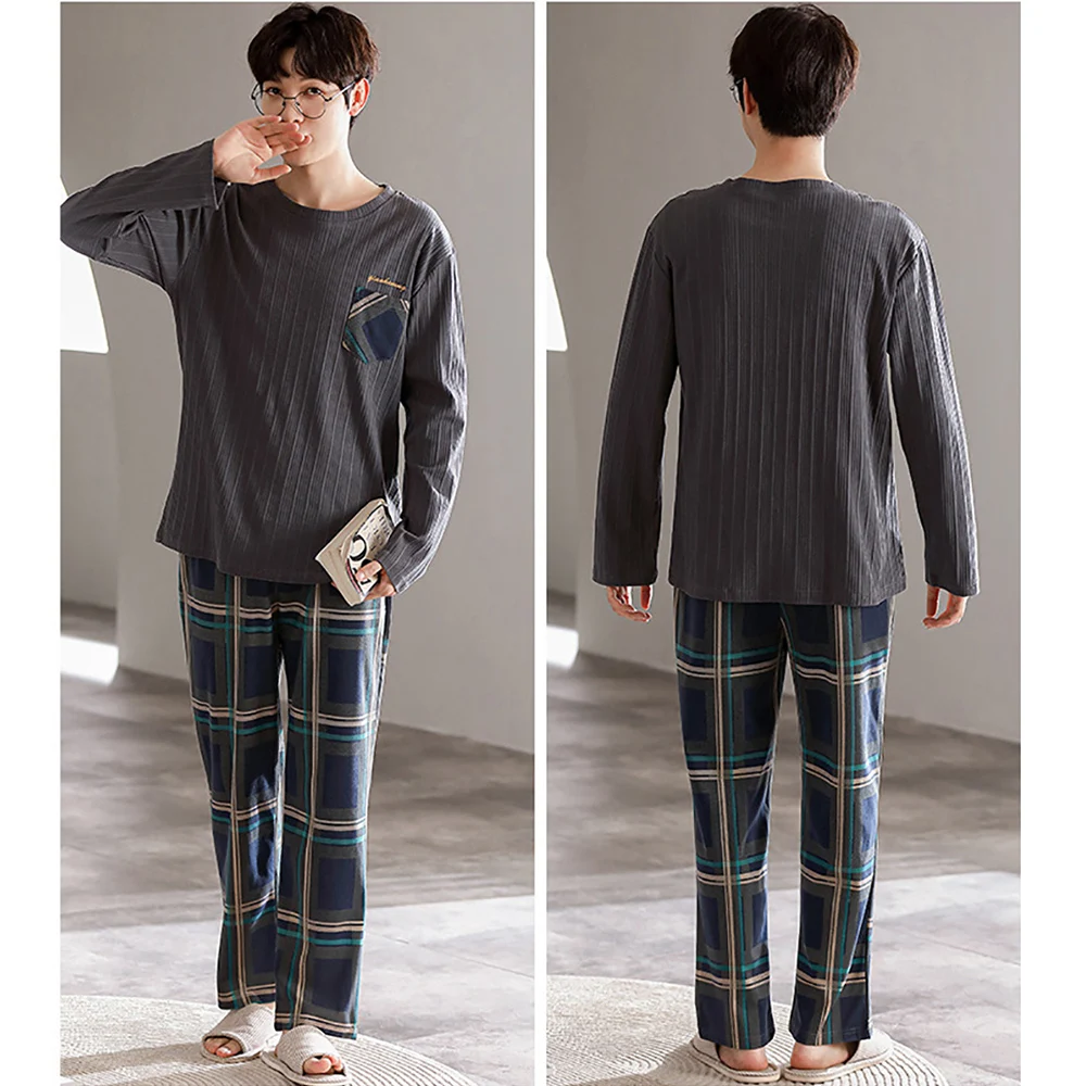 Spring Summer Cotton Men Pajama Trendoy Striped Pijama Sleepwear Casual Plaid Pants Pajamas for Men Plus Size 4XL PJ Pajama Sets