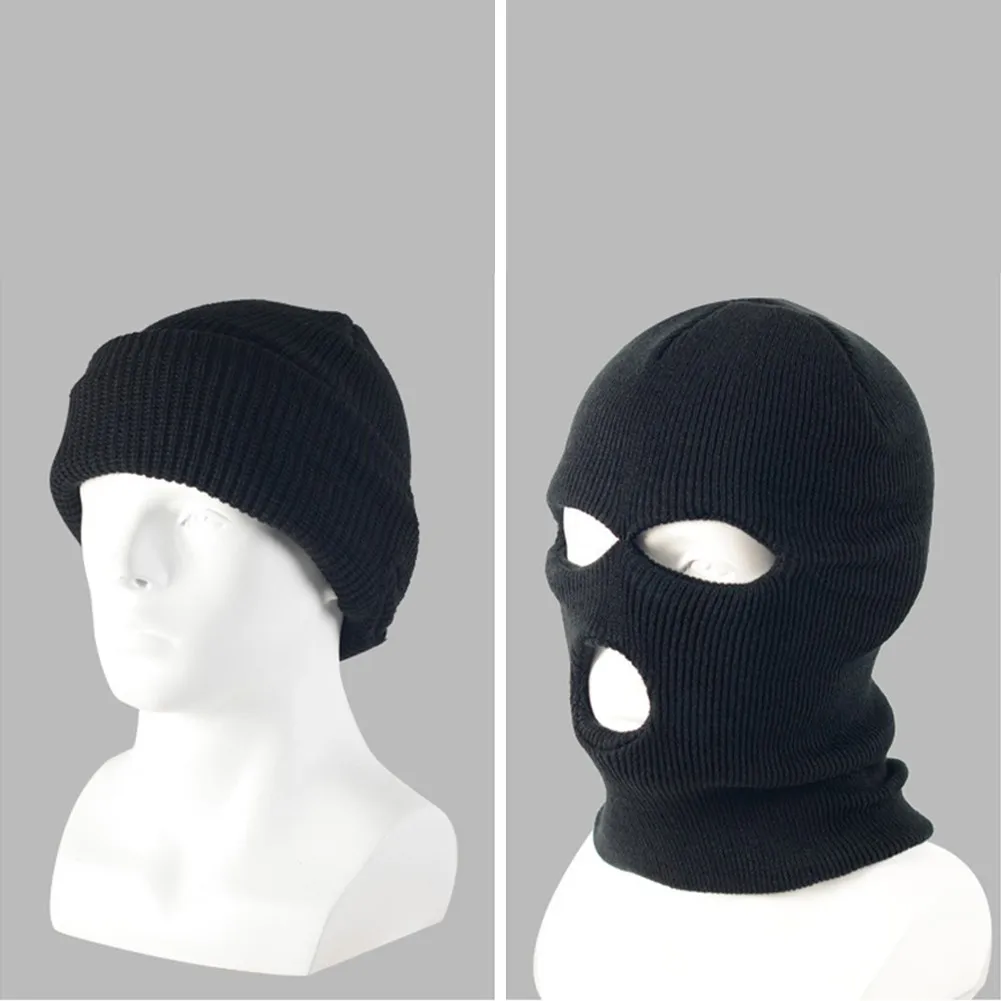 

Full Face Covers Ski Mask Hat 3 Holes Balaclava Army CS Windproof Knit Beanies Bonnet Winter Warm Unisex Cycling Ski Hat