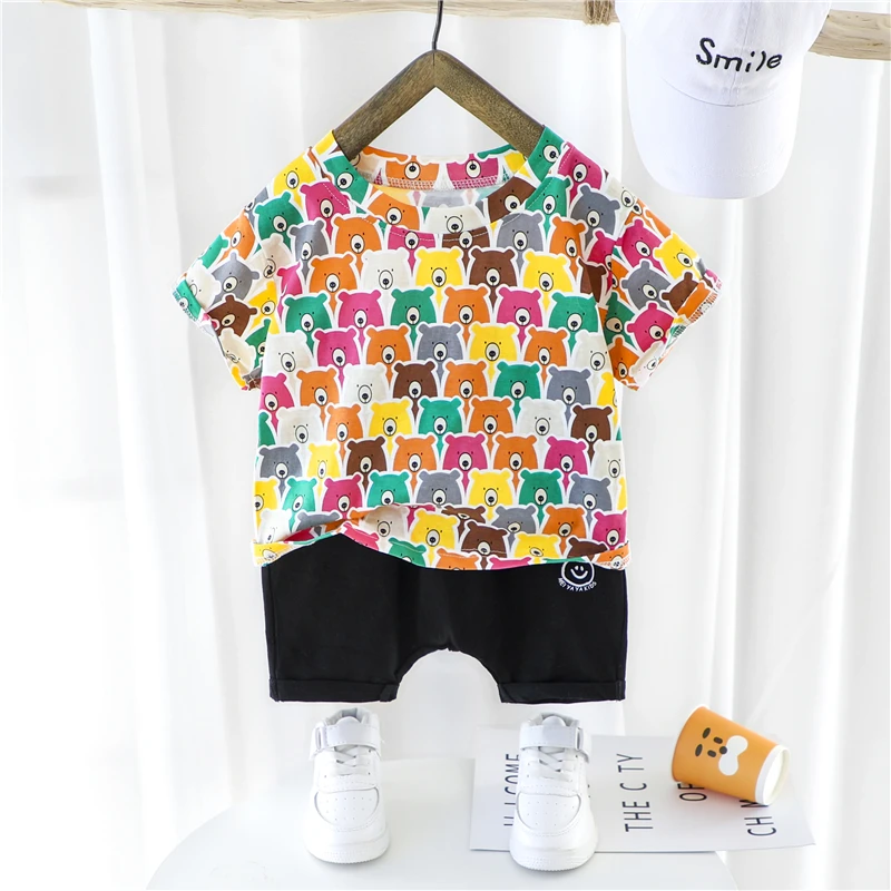 HYLKIDHUOSE 2020 Summer Baby Boys Girls Clothing Sets Short Sleeve Cartoon T Shirt Shorts Infant Children Vacation Clothes | Детская