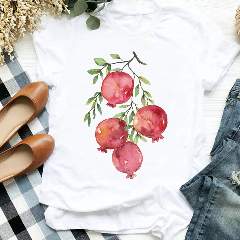 

Women 2021 Summer Pomegranate Sweet Fruit Fashion Printed Print Lady T-shirts Top T Shirt Ladies Womens Graphic Female T-Shirt