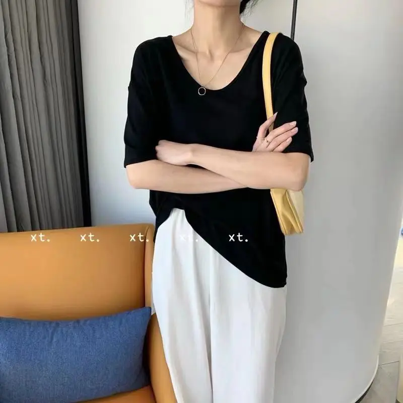 

Bingsi modal base shirt women's 2021 summer new Korean loose V-neck over size short sleeve T-shirt