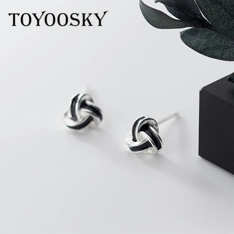 

TOYOOSKY 100% 925 Sterling Silver Small Triangle Knot Stud Earrings For Women Geometric Earrings Silver Jewelry