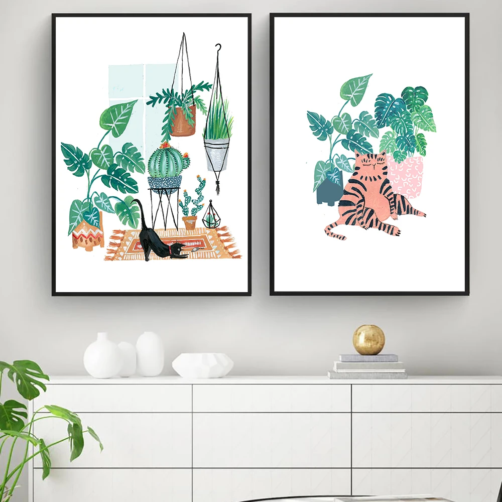 Настенная картина в стиле минимализма с изображением джунглей тигра ленивого