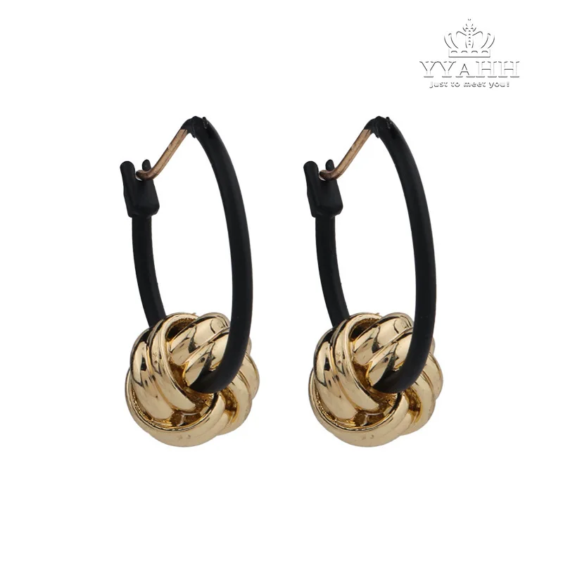 

Black Earrings Retro Web Celebrity Temperament Ear Ring Female, Simple Korean Version of Metal Knot Earrings