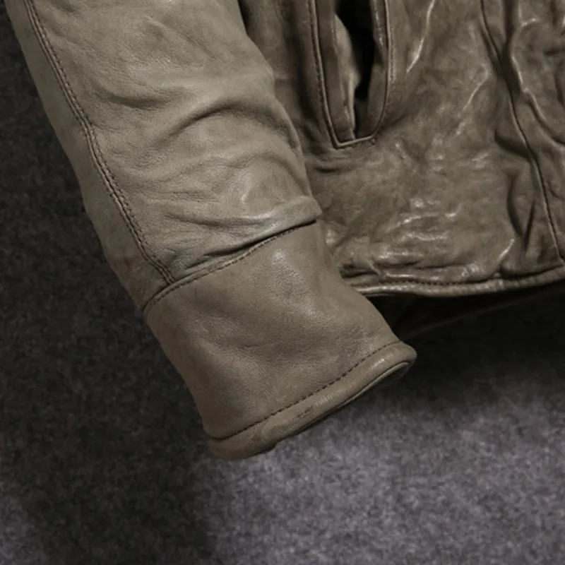 

2021 Light Brown Men Japan Style Casual Leather Jacket Single Breasted Genuine Sheepskin Spring Slim Fit Fashion Natural Coat