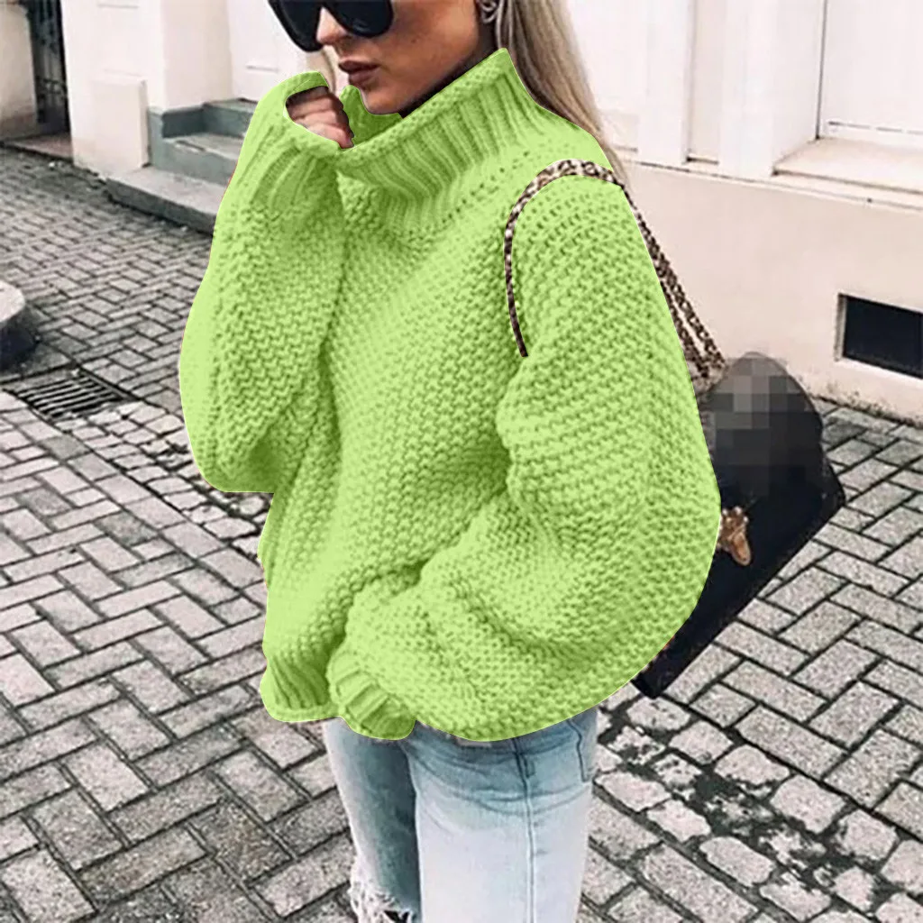 Womens Turtleneck Off The Shoulder Sweater Casual Knitted Loose Long Sleeve Pullover Popular Soft Handfeel Female | Женская одежда