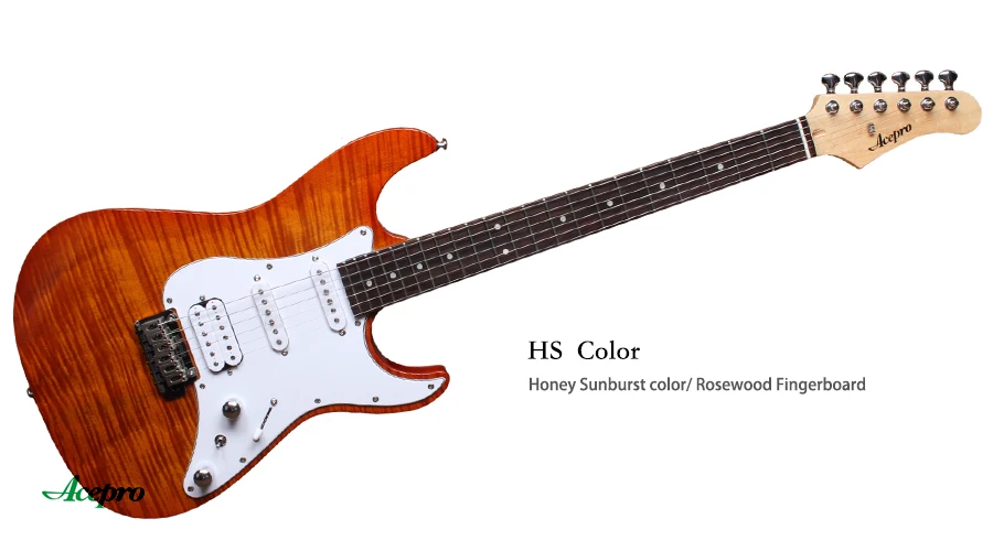 In Stock Acepro Electric Guitar, High quality Natural Flame Maple top Guitar, Wilkinson Tremolo Bridge, 2 Piece Mahogany Body