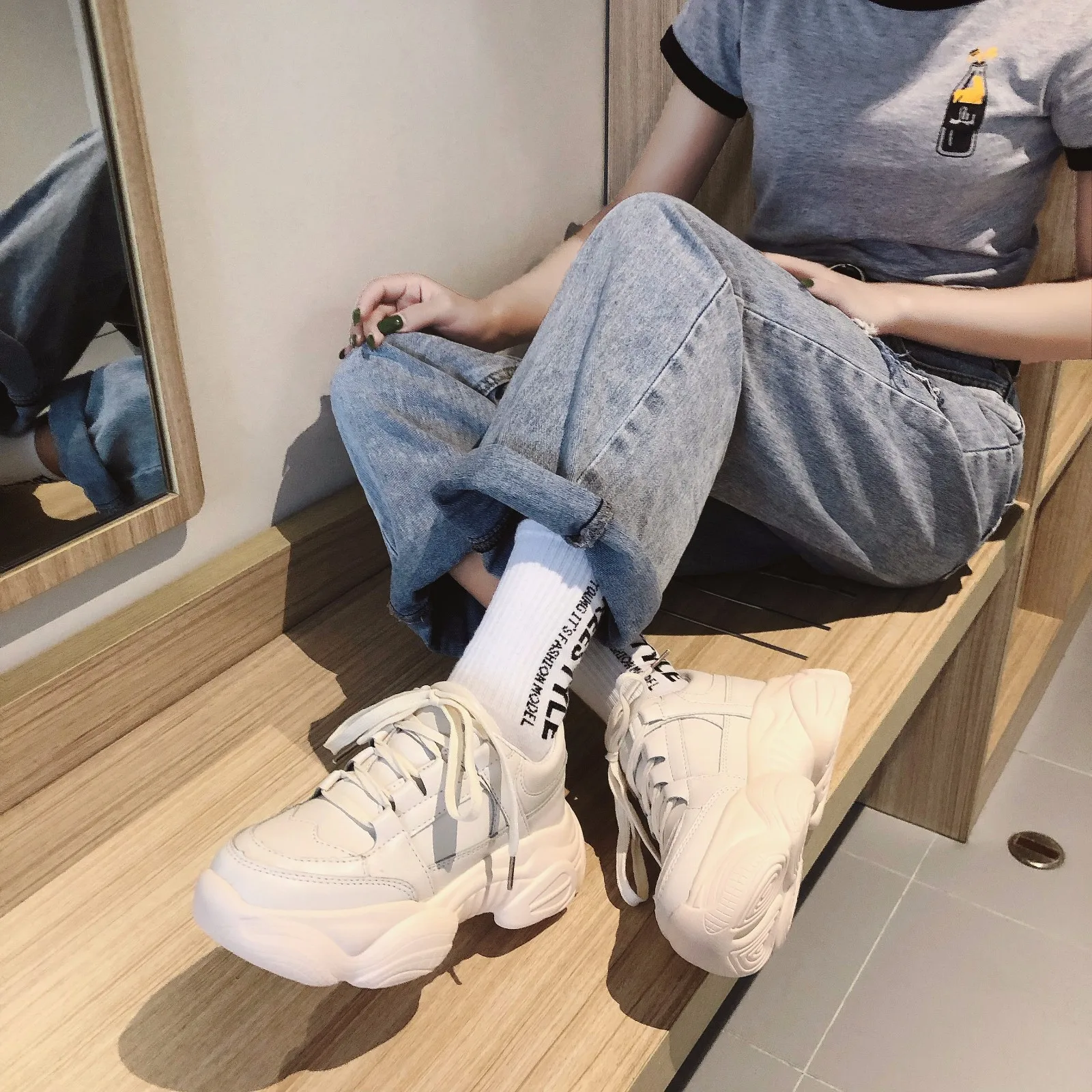 Кеды женские кожаные Вулканизированная подошва Повседневная Осенняя обувь цвет