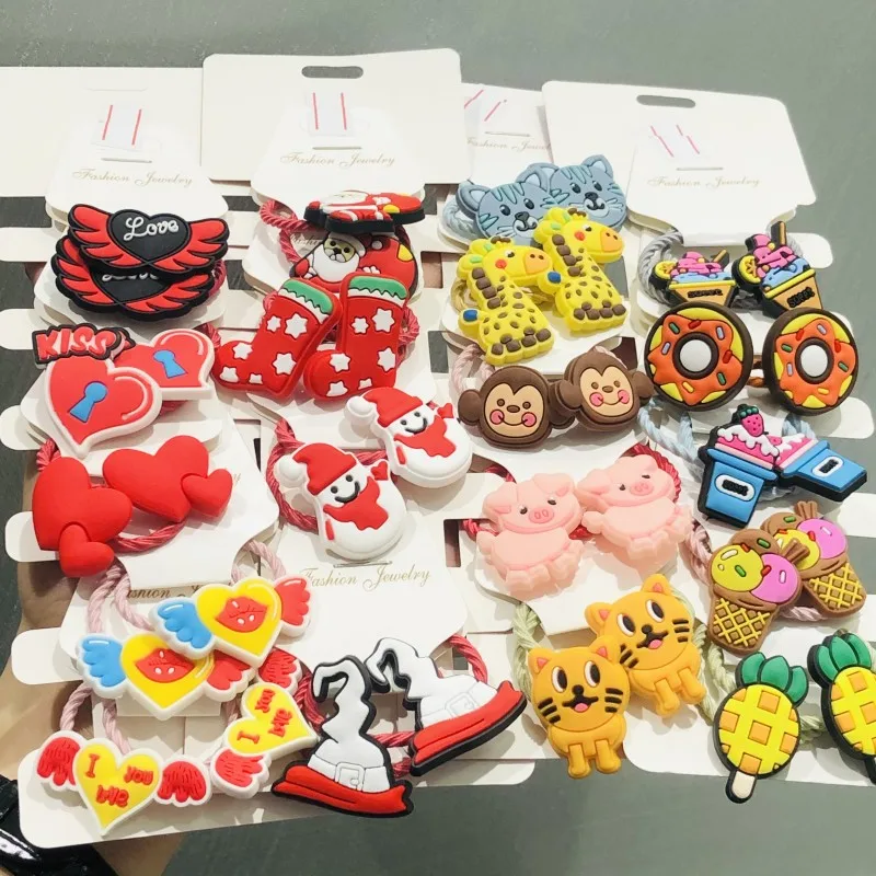 

10Pcs Christmas Ice Cream Flowers Hair Accessories Children Rubber Bands Scrunchies Elastic Hair Bands Girls Headband Ties Gum