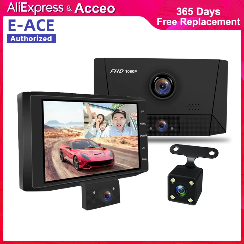 Автомобильный видеорегистратор ACCEO 4 0 дюйма 1080P FHD с 3 объективами двумя