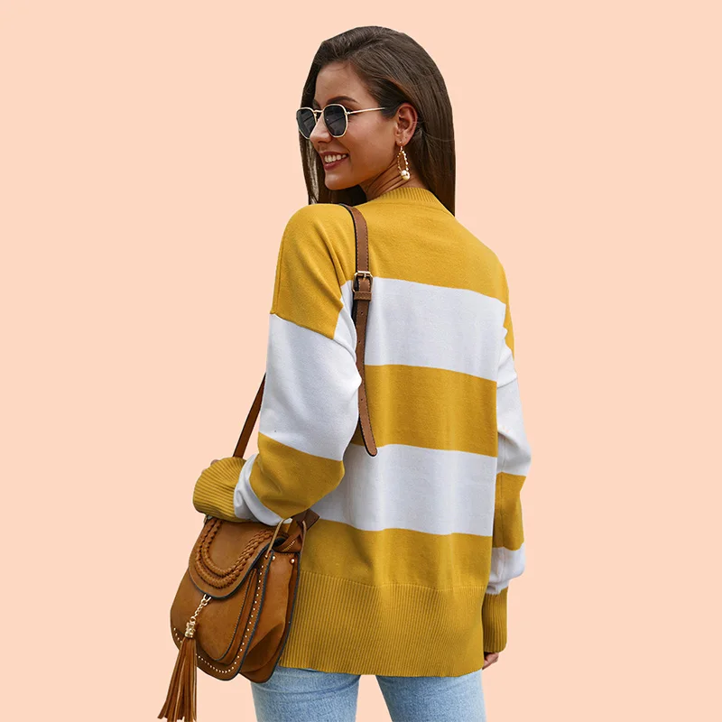 Lossky Женский вязаный пуловер свитер в полоску с длинным рукавом женский длинный