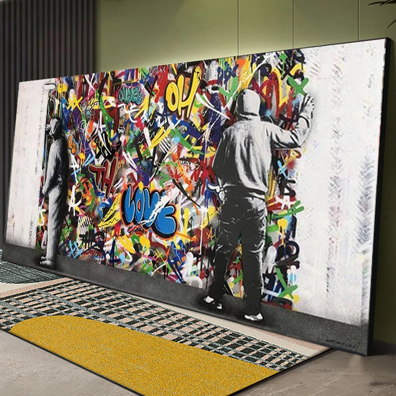 

9 фотографий Бэнкси искусство за занавеской холст художественные плакаты и принты на стену граффити уличная настенная живопись для домашне...