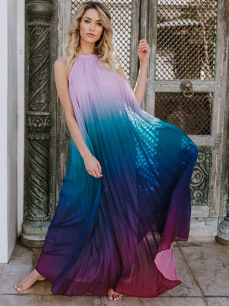 Шифоновое платье с лямкой на шее Y2K летние свободные платья Макси талией