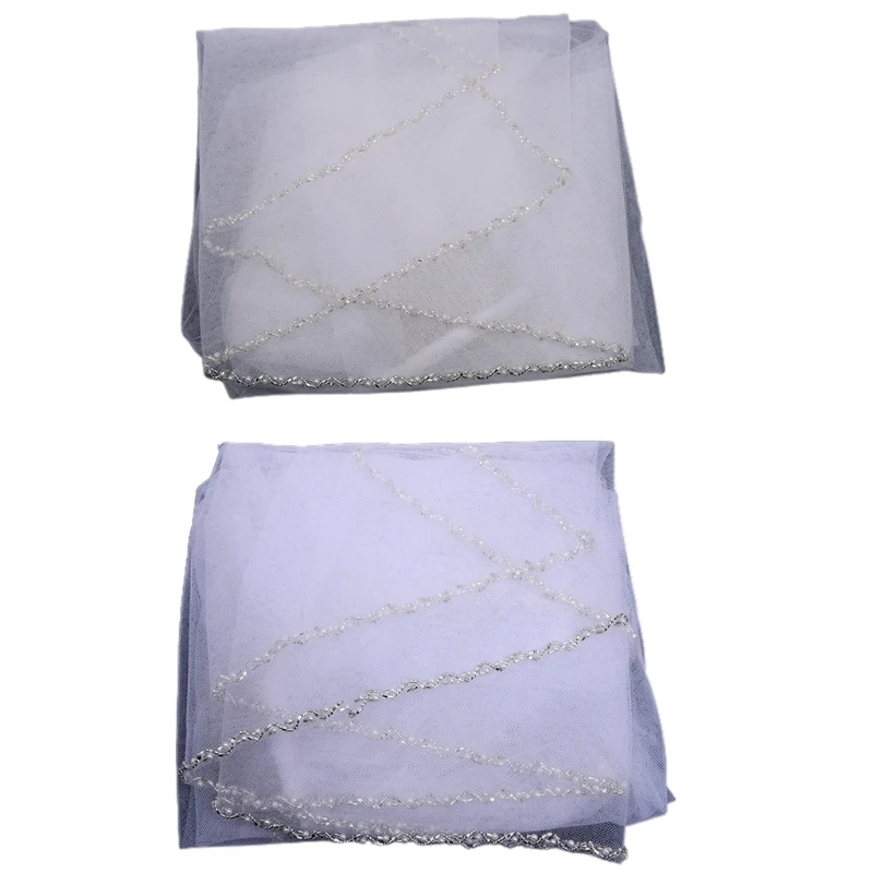 Фата свадебная с гребнем Тюлевая блестящими хрустальными бусинами для невесты