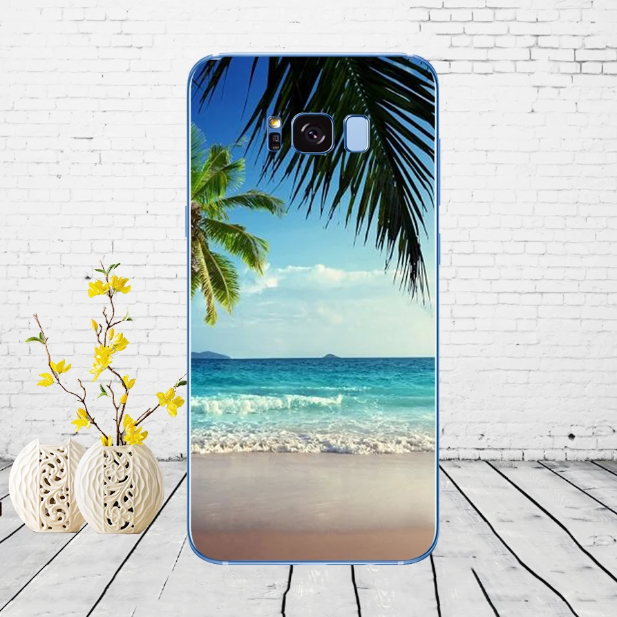 235D summer Beach Scene at Sunset on sea Palm Tree Soft Silicone Cover Case for Samsung Galaxy S6 S7 edge S8 S9 S10 plus A70 A50 | Мобильные