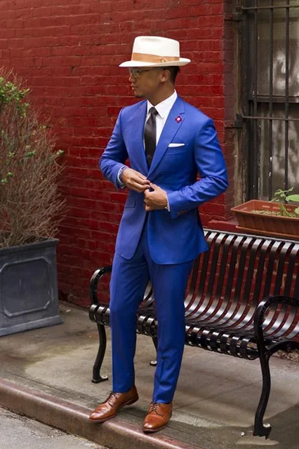 6 Двубортный светло-голубой Slim Fit смокинг для шафера, жениха с заостренными лацканами Для мужчин костюмы Best человек 2 шт. костюм для свадьбы(куртка+ штаны - Цвет: 6